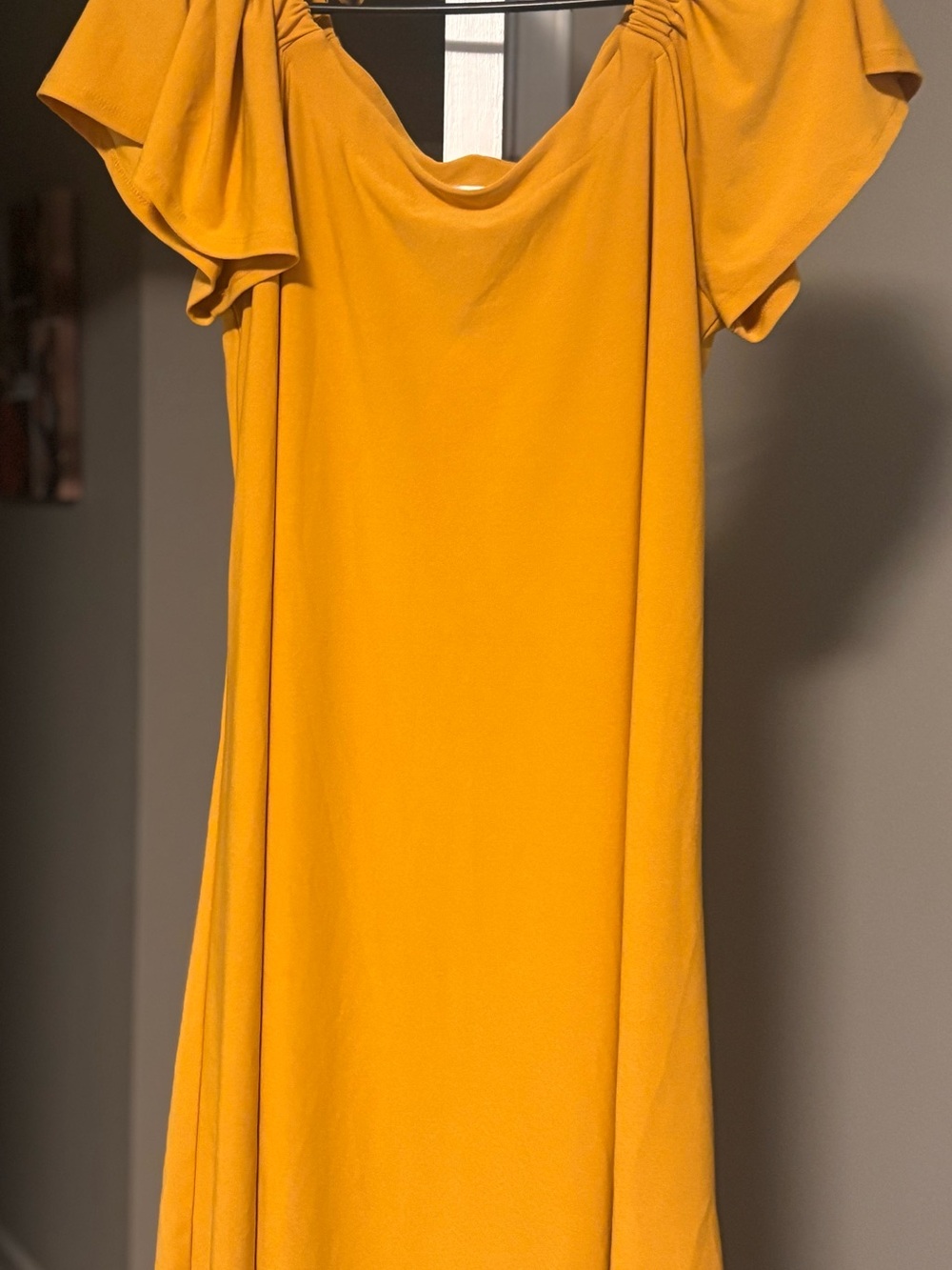 Mustard Yellow Flutter Off The Shoulder Dress